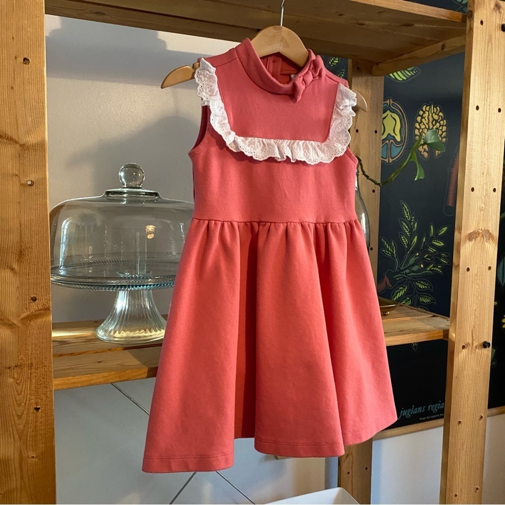 Janie and Jack Pink White Eyelet Ruffle Ponte Dress 4t - Picture 5 of 14